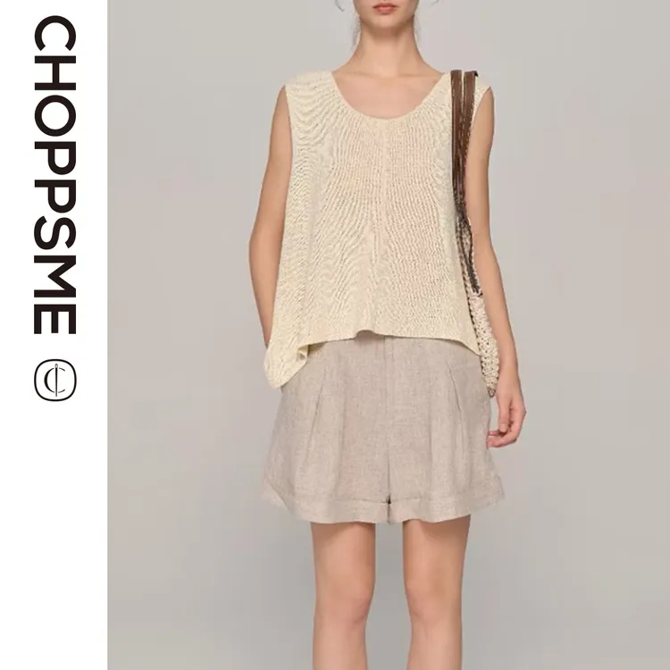 巧珀思｜15023简约休闲 日琎口加捻和纸纱无袖针织上衣套头背心