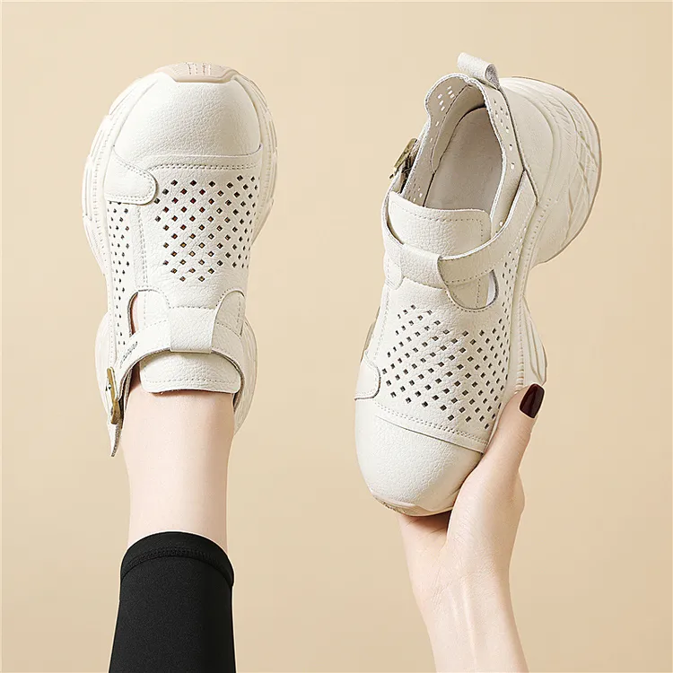 包头增高厚底春夏季凉鞋女款新款镂空透气软底不累脚休闲鞋子外穿