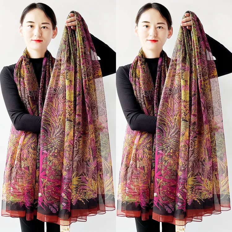 锦心织时尚女士丝巾夏季洋气纱巾春秋超大长围巾薄款妈妈披肩防晒