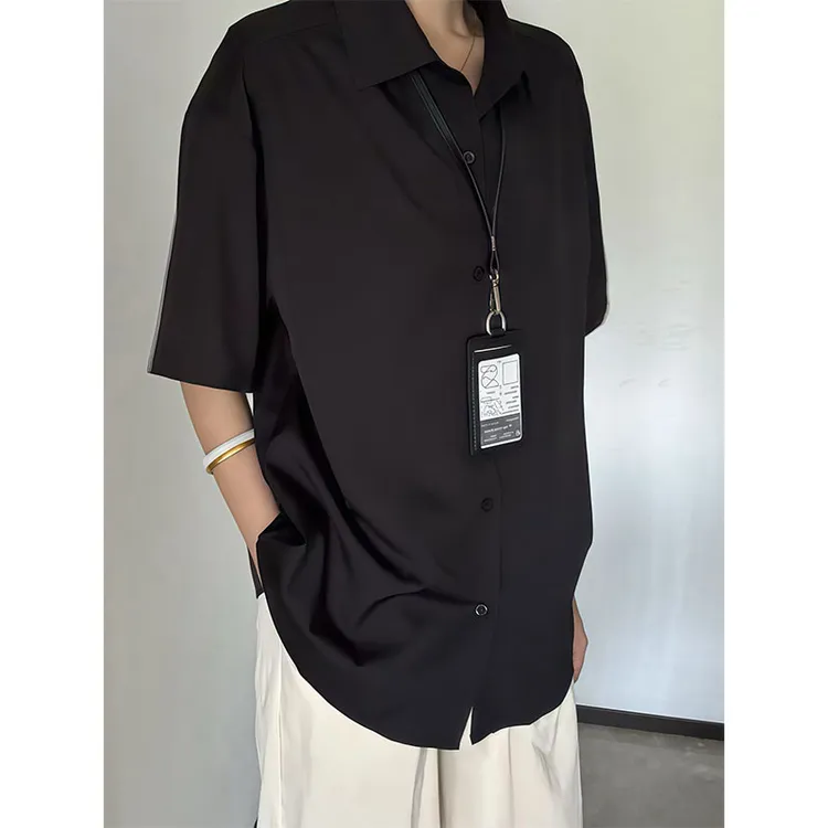 黑色冰丝衬衫短袖男夏季薄款凉感高级感休闲衬衣cleanfit半袖外套