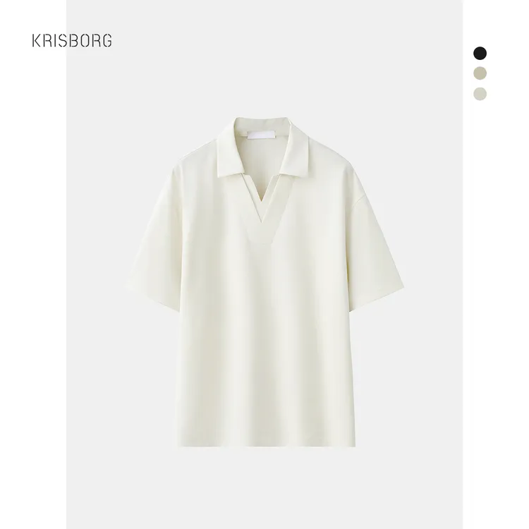 拼接V领POLO衫男夏季韩版纯色小众设计感短袖简约休闲男士翻领T恤