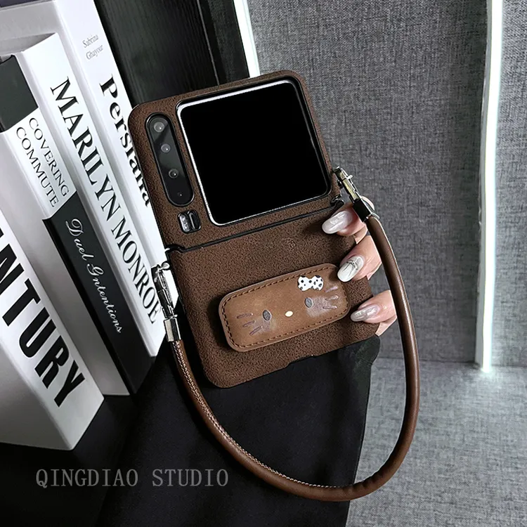 月坑纹猫咪支架手提绳适用于华为PuraX手机壳pocket2小米mixflip2