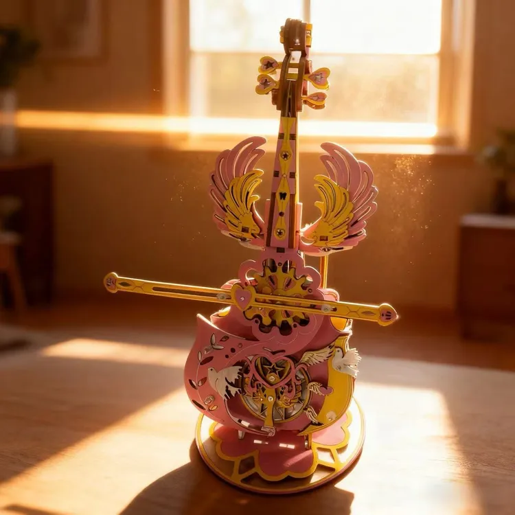 彩色大提琴音乐盒八音盒diy手工积木玩具手工diy生日礼物女生积木