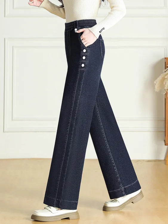 洋气时尚直筒牛仔裤秋冬新款高腰大码宽松显瘦加绒不臃肿舒适裤子