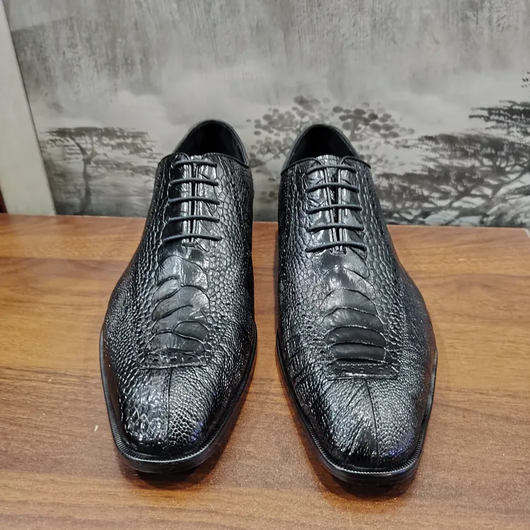 鸵鸟脚皮商务正装男鞋真皮底系带款时尚高奢稀有皮男士皮鞋经典
