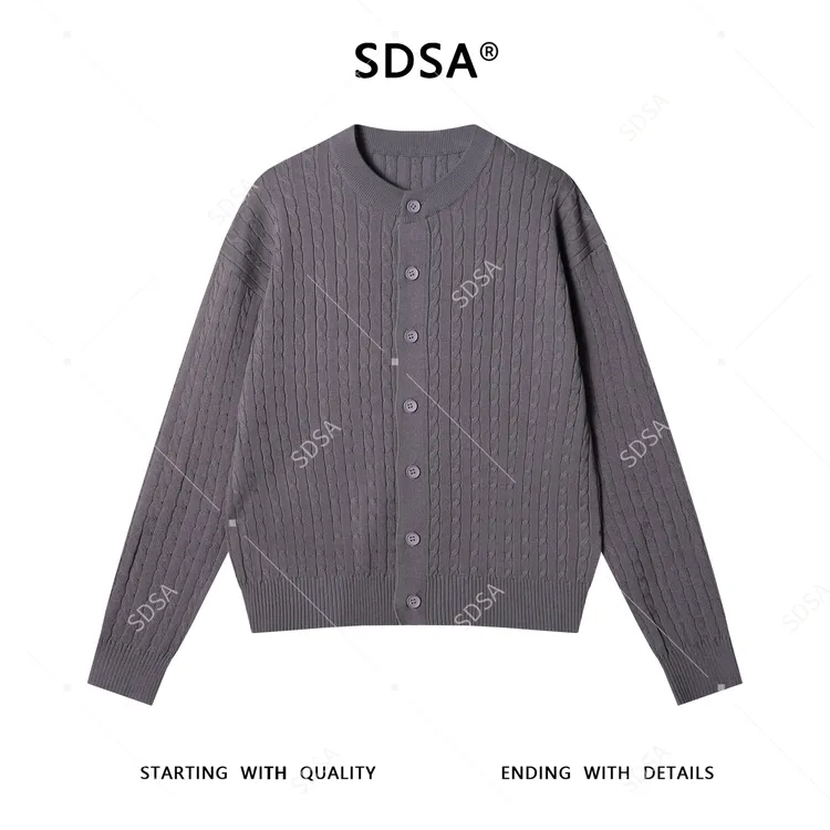 SDSA男士秋冬新款痞帅男装极简风短款纽花圆领针织衫百搭开衫毛衣