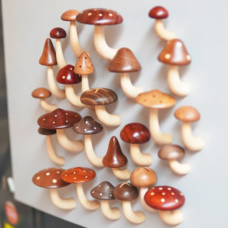 木头恰恰蘑菇冰箱贴云南菌子手作实木创意可爱装饰品磁吸送礼物