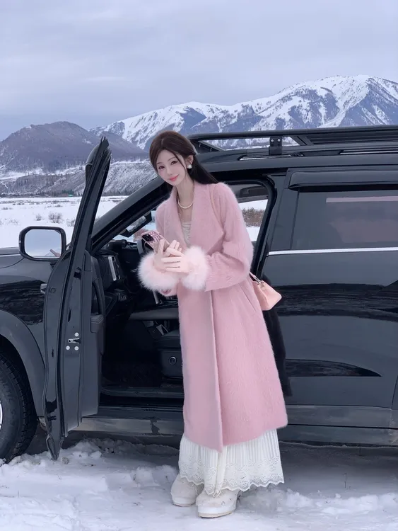 【雅乔定制】初见 时尚大翻领宽松长款兔绒大衣外套女DYHH-25092053