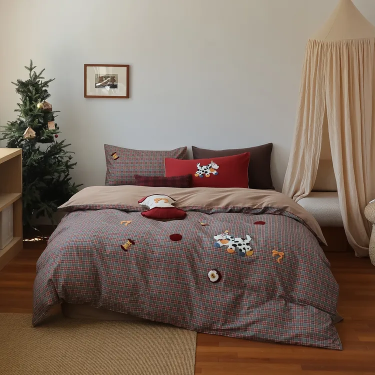 [91家纺网精选] 新款50s磨毛数码印花毛巾绣四件套