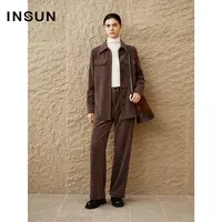 INSUN恩裳冬季雅丹风复古时髦灯芯绒直筒长裤