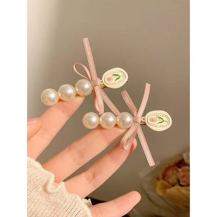 春日有约郁金香蝴蝶结发夹女刘海侧边夹子超仙花朵发卡头饰