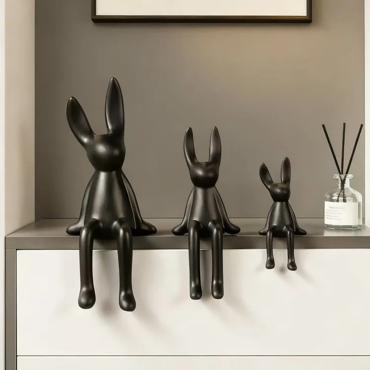 解压创意坐姿长耳兔摆件高级感轻奢客厅电视柜酒柜玄关家居装饰品