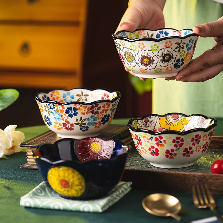 手绘陶瓷碗家用餐具复古汤碗面碗饭碗沙拉碗新款高颜值个人专用