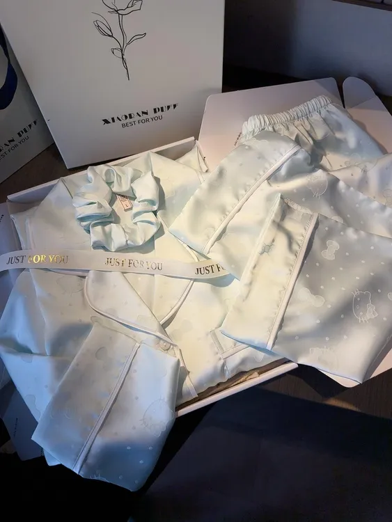 【波点kitty猫】高级感甜妹可爱冰丝睡衣女开春2025新款长袖家居服