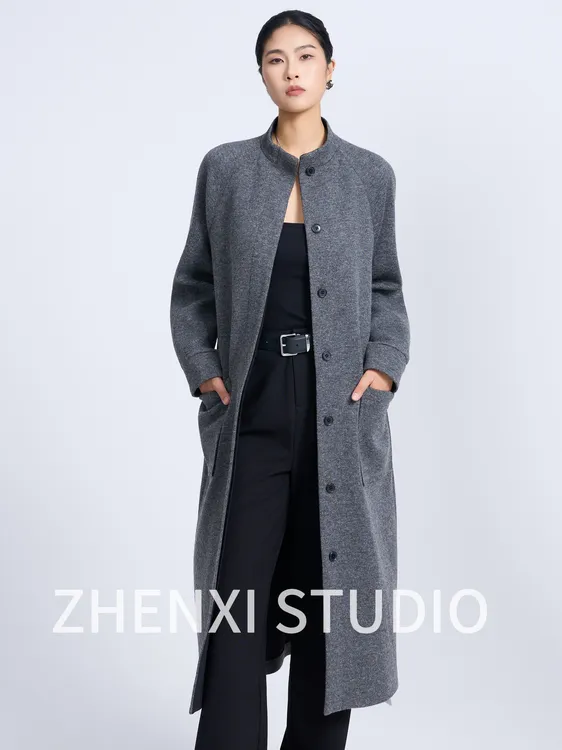 ZHENXI【长期主义】高个子穿搭微茧型长款立领宽松大衣25QDYZ0642