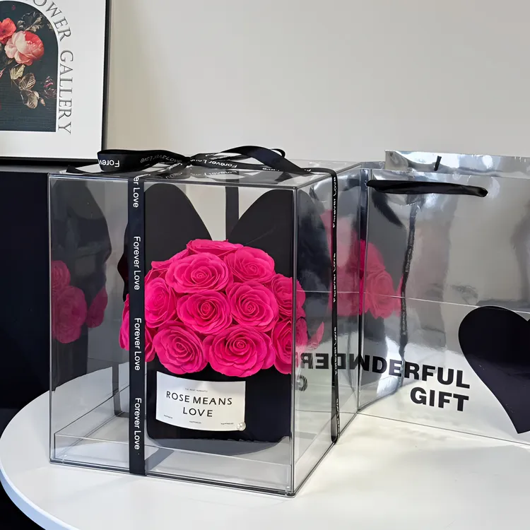 玫瑰花抱抱桶弗洛伊德亚克力花盒永生皂花花束订婚生日礼物情人