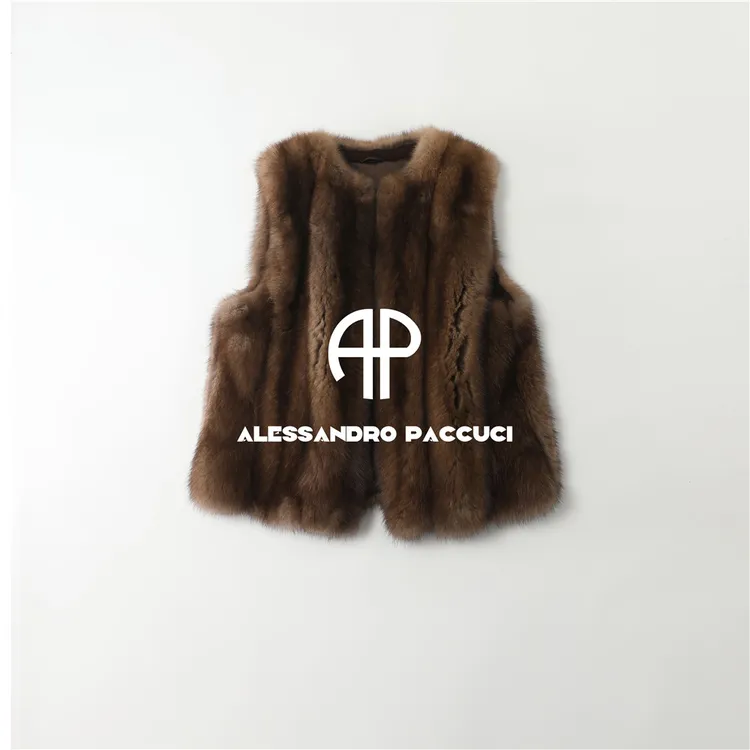 AP洛哥54094CS【限量】进口水貂+桑蚕丝里衬圆领保暖马甲皮草