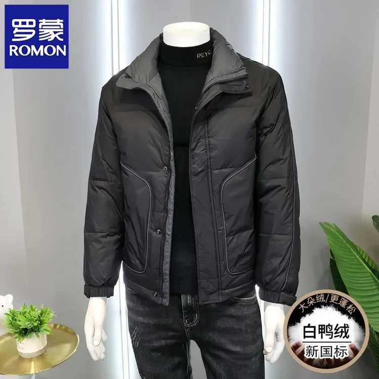 Romon/罗蒙男士羽绒服秋冬季新款时尚帅气白鸭绒夹克机车服外套潮