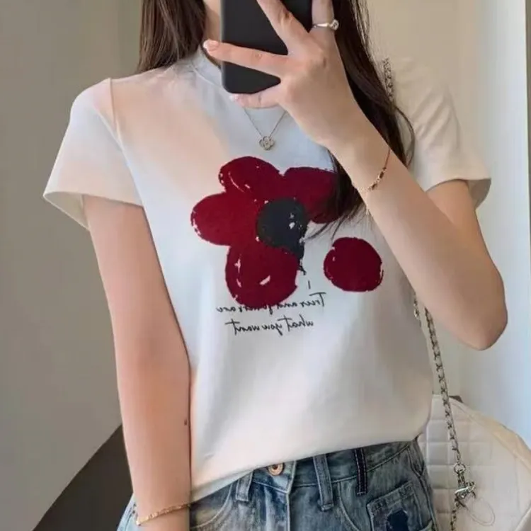 夏季宽松印花时尚百搭小众设计感T恤+百搭显瘦半身裙LK2503221