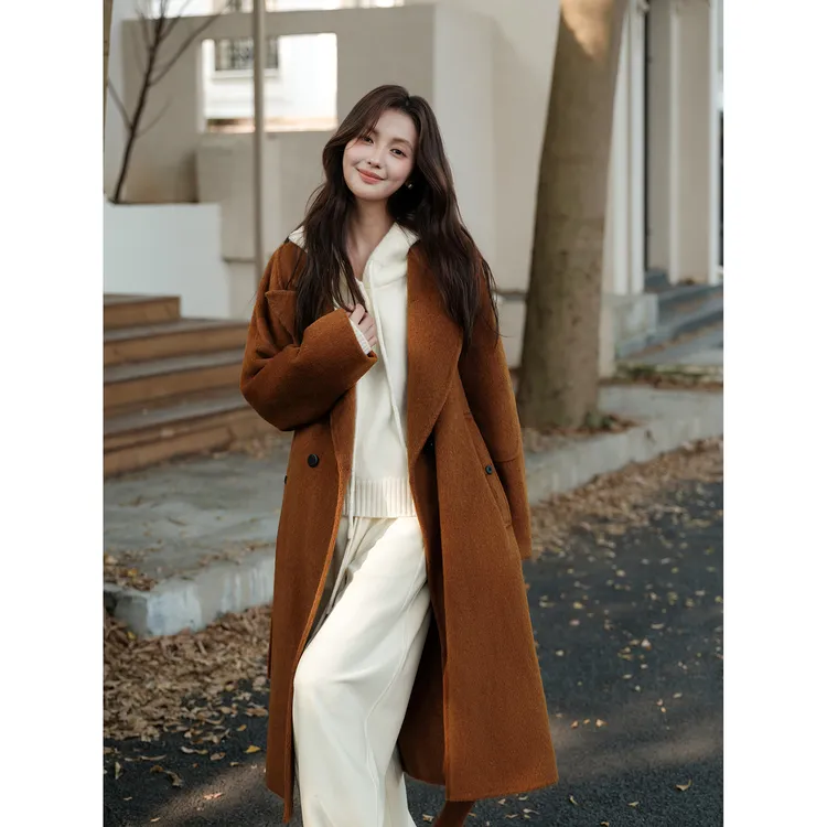 木易易 澳洲超细羊毛大衣女2025新款冬季气质翻领长款双面呢外套