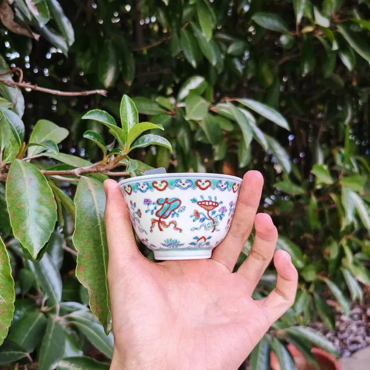 明逸堂手绘陶瓷｜斗彩八宝主人杯单个茶杯茶具家用