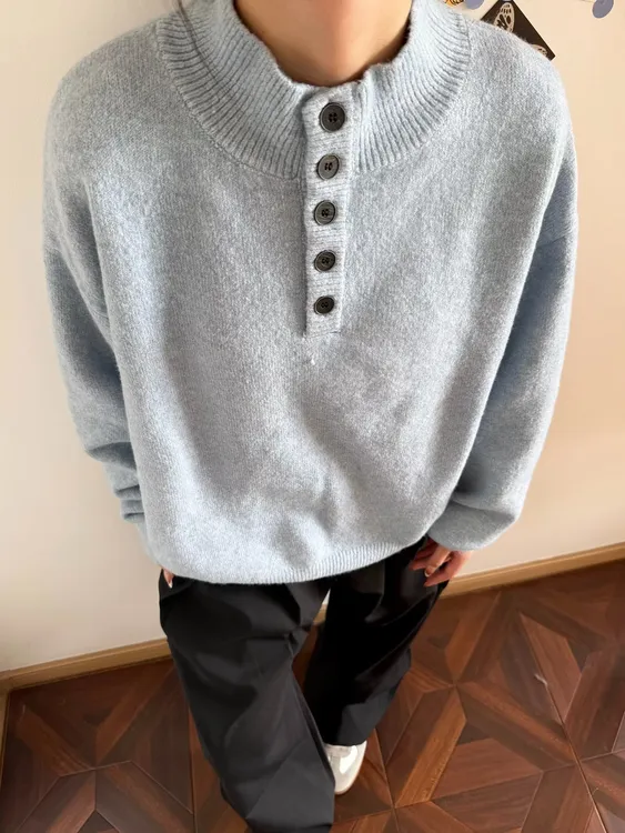 cleanfit老钱风亨利领毛衣男款秋冬高级感美式复古套头针织衫打底