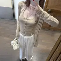 莱赛尔天丝-早秋新款时尚套装防晒开衫上衣+性感吊带辣妹背心7106