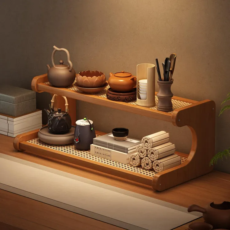桌面杯架茶桌置物架实木新中式博古架桌上多层茶具紫砂壶摆放架子
