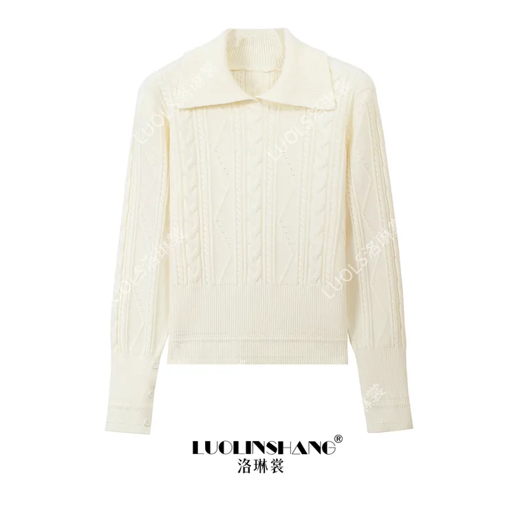 polo翻领套头麻花针织衫2025秋冬新款加厚简约内搭高腰长袖上衣女