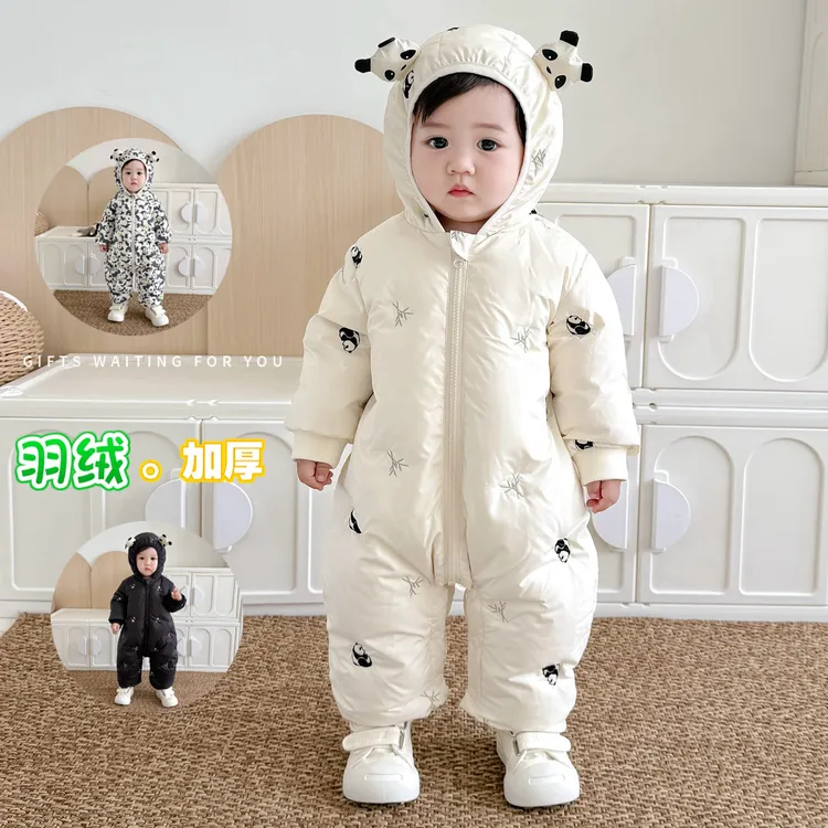 新款加厚宝宝带帽白鸭绒婴儿羽绒连体衣男女宝宝羽绒服婴幼儿爬服