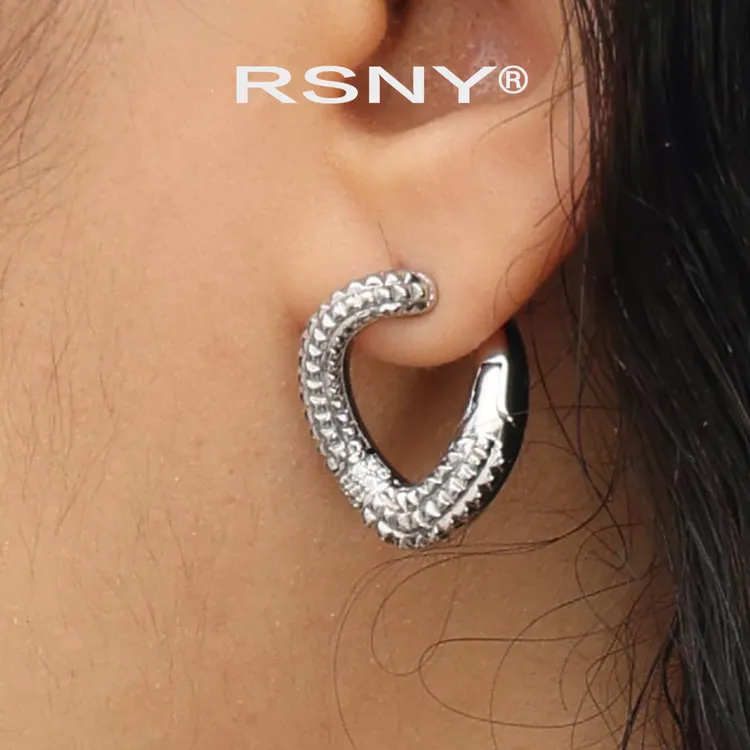 铜合金合成锆石耳饰 RSNY钻纹链条耳环现代潮流设计感女高级耳饰