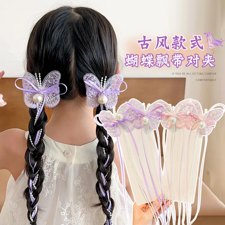 女童古装中国风蝴蝶结流苏发夹超仙公主古风发饰