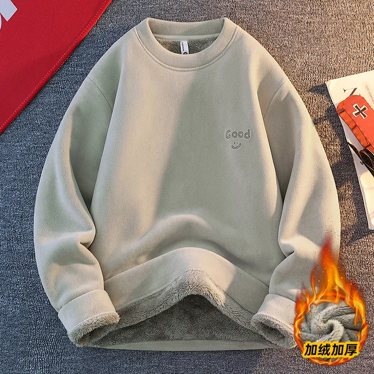 秋冬季男士加绒加厚卫衣2025新款青少年学生帅气百搭一体绒打底衫