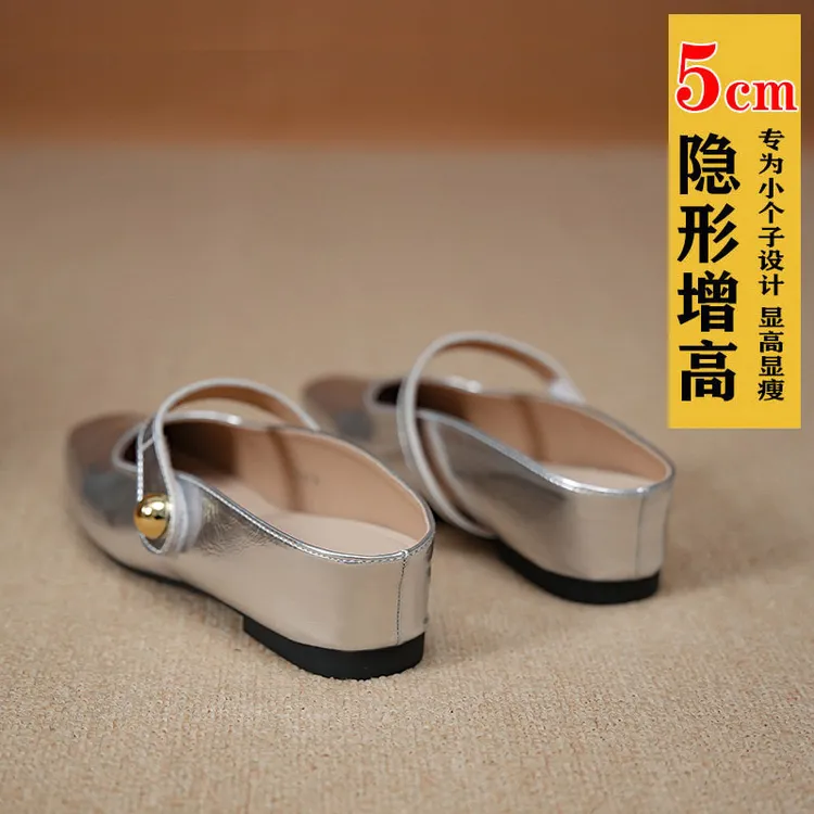 玛丽珍内增高包头半拖鞋女夏外穿2025新款银色单鞋懒人半拖鞋女