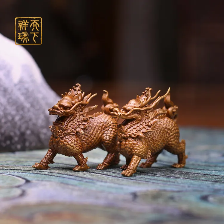 天下祥瑞 5#威武麒麟黄铜居家玄关办公室书房摆件礼品铜工艺品