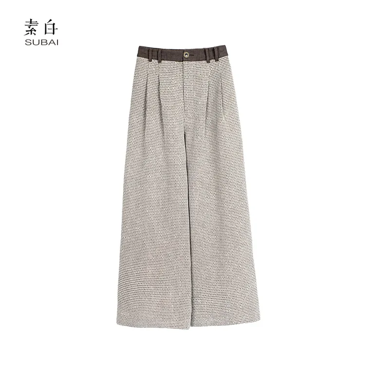 素白【时髦精】立体格纹休闲裤SB2410CP00541