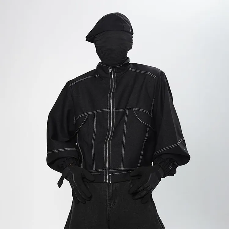 MANSON美式复古小众设计感解构拉链外套男痞帅高级感白线设计夹克