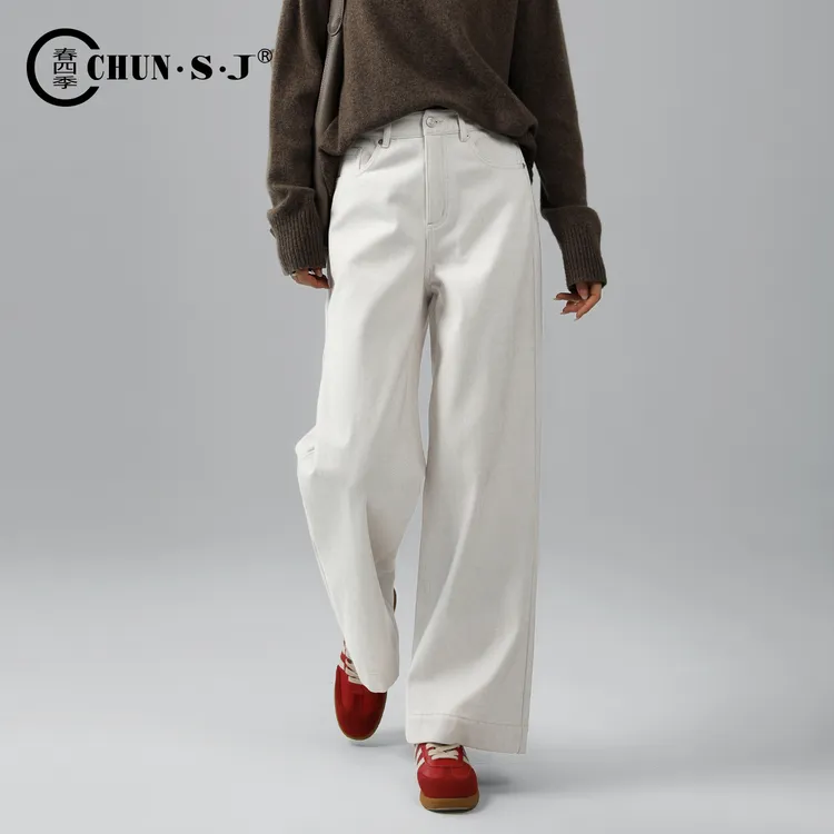 2025新款冬季加绒牛仔裤阔腿裤女小个子拖地裤子高腰休闲直筒裤