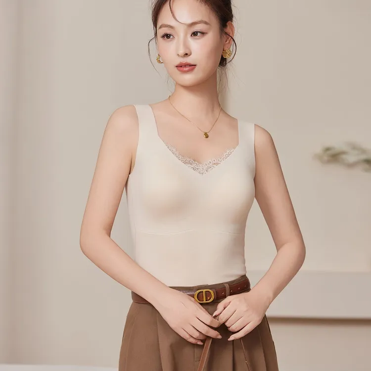 罩杯内里桑蚕丝女士秋冬免穿文胸保暖吊带背心内搭美背