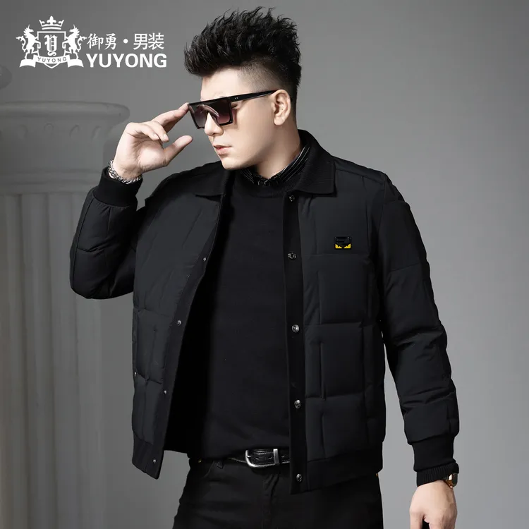 欧货轻薄翻领羽绒服男士2025冬季新款潮牌徽章防寒服保暖鸭绒外套