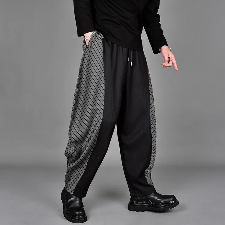 宽松灯笼裤冬季黑拼灰色阔腿休闲日韩系发型师锥形撞色哈伦小脚男
