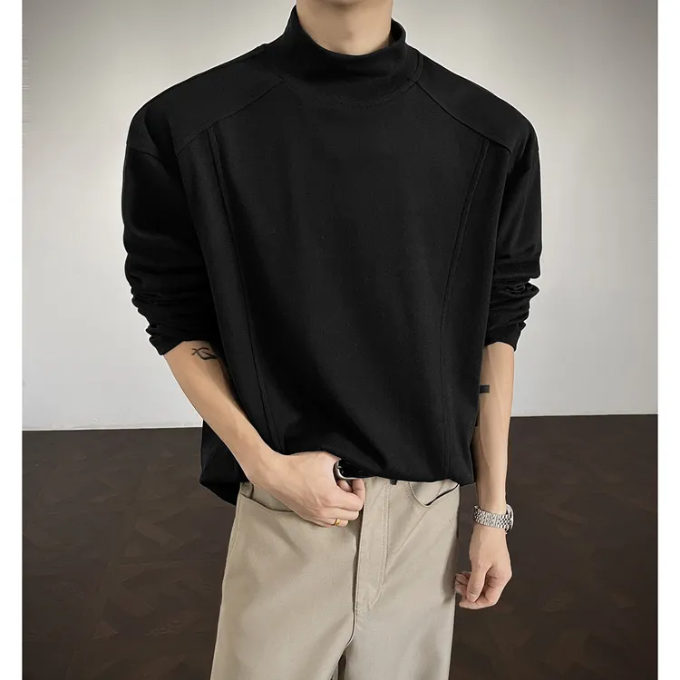 解构裁片半高领德绒T恤男女秋冬搭配大衣内搭保暖长袖打底衫卫衣