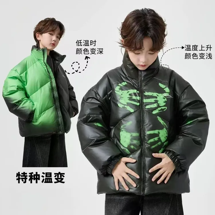 【时尚百搭】男童冬季潮酷温变三防面包棉服2025新款青少年儿童外套