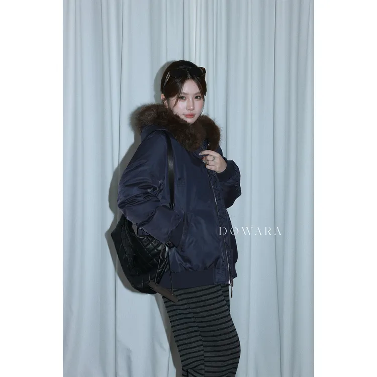 现货大婉酱微胖定制90白鸭绒韩版连帽羽绒服设计感夹克外套 1013D