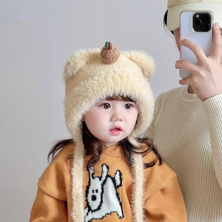 宝宝帽子秋冬季护耳帽可爱超萌加厚保暖婴儿毛绒帽外出防风针织帽
