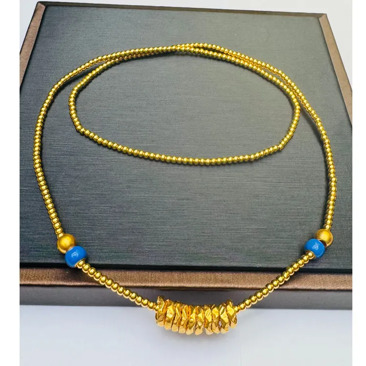 #足金999  黄金珐琅彩三圈两用金珠盘缠蓝紫珠