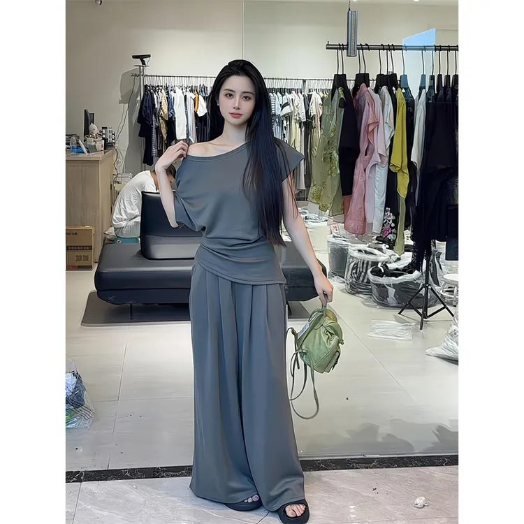 2025年夏季新款韩版时尚百搭减龄休闲短袖T恤上衣阔腿裤两件套装