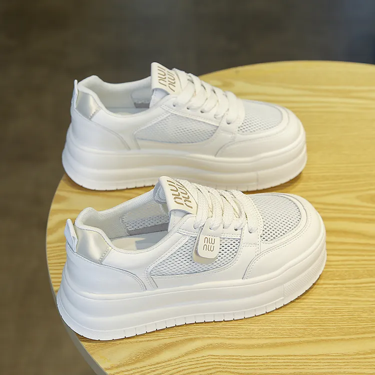 厚底增高网面小白鞋小个子透气女鞋轻便运动休闲鞋百搭休闲板鞋