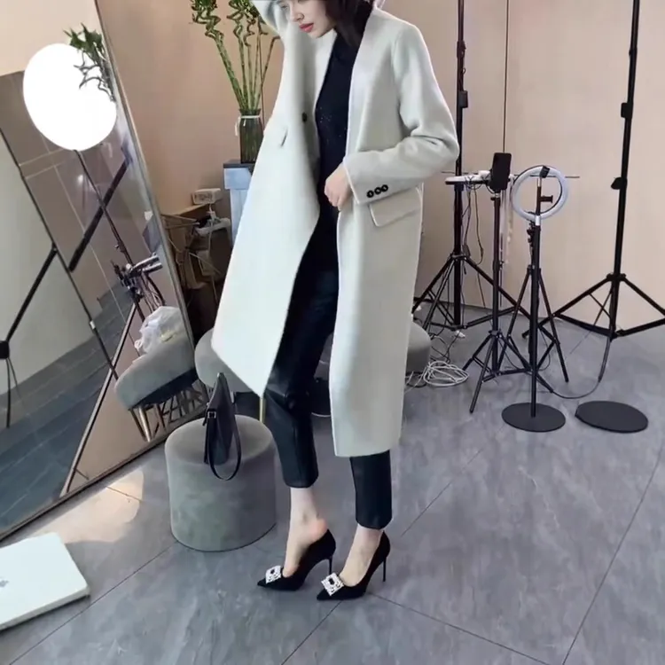 秋季新款时尚中长款宽松通勤外套简约大气女