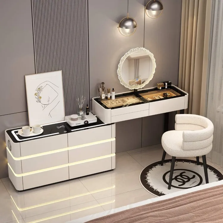 实木卧室现代智能梳妆台斗柜奶油风卧室现代智能梳妆台蓝牙音箱